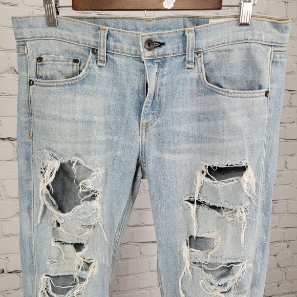 Rag & Bone Blue The Dre Distressed Light Wash Mid Rise Jeans USA Size 28 (33x31) - Picture 8 of 16